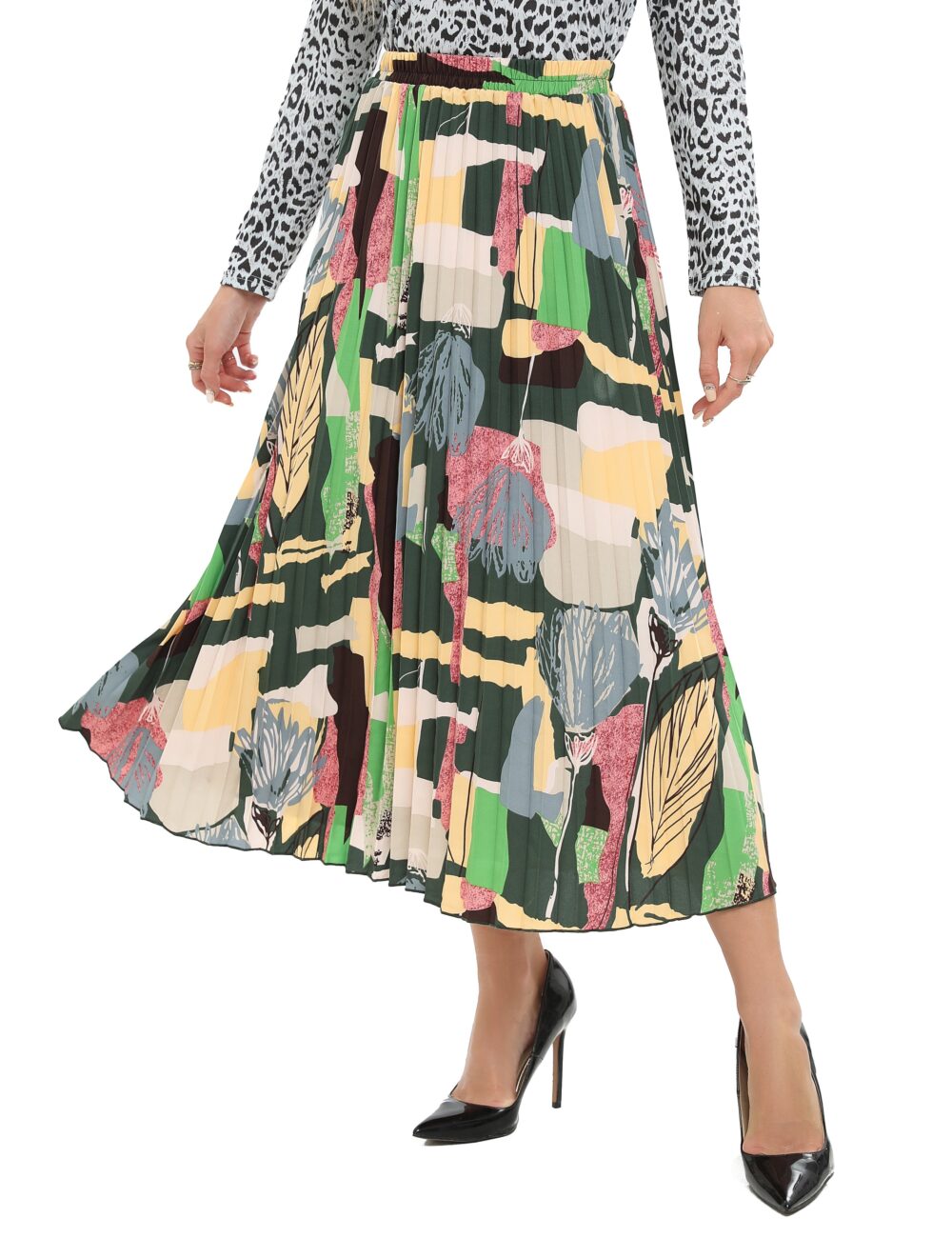 Colorful Print Midi Pleated Skirt - Image 5