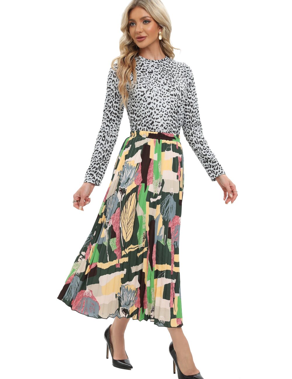 Colorful Print Midi Pleated Skirt - Image 4