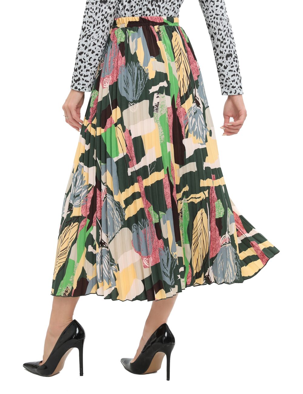 Colorful Print Midi Pleated Skirt - Image 2