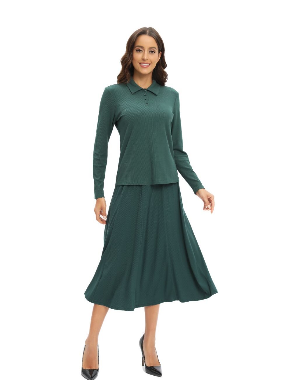 Green Jersey Polo Shirt and Matching Skirt Set