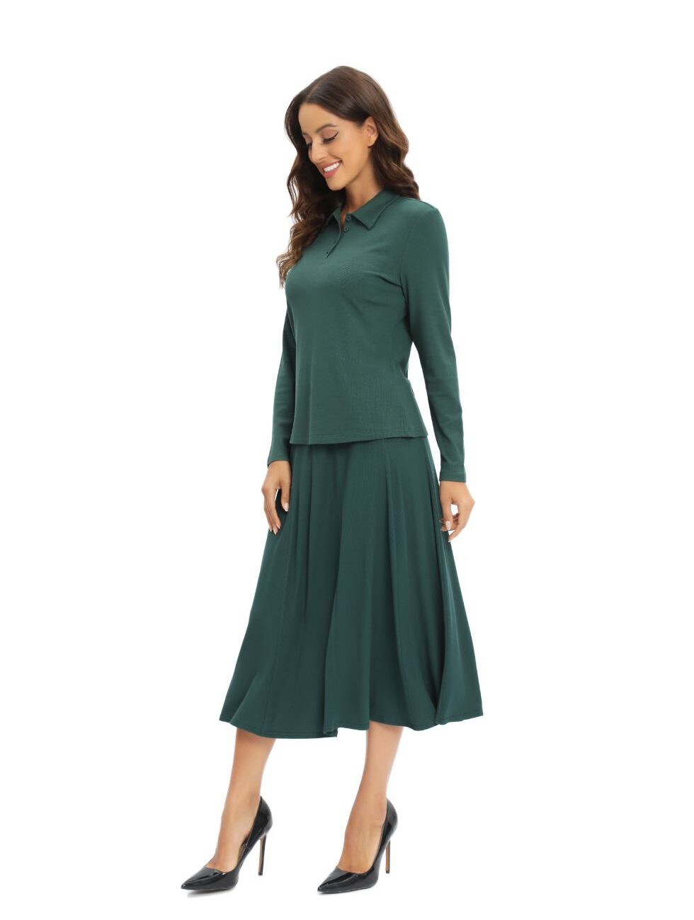 Green Jersey Polo Shirt and Matching Skirt Set - Image 2